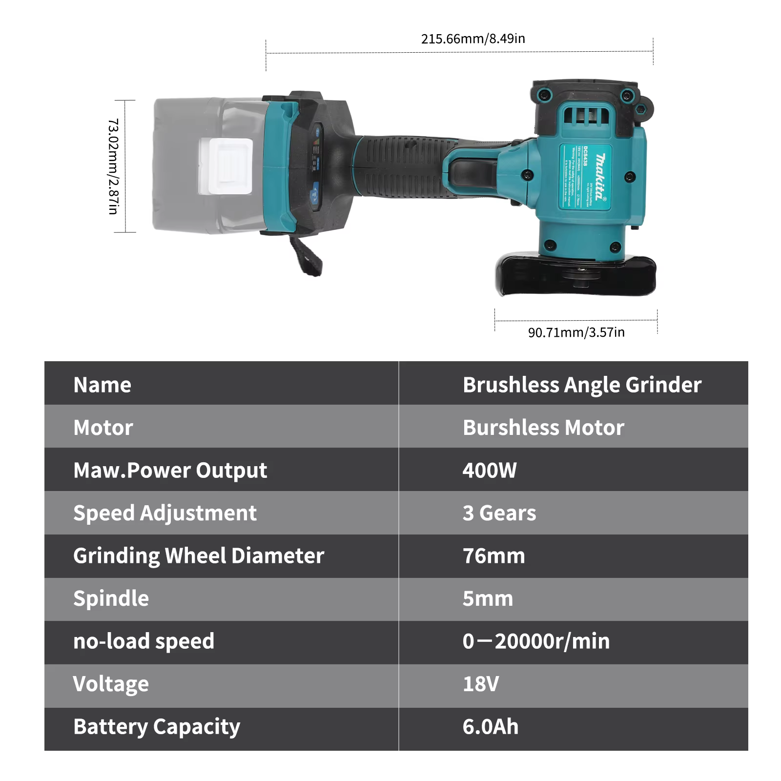Meuleuse d'angle sans fil Makita MT438 18V