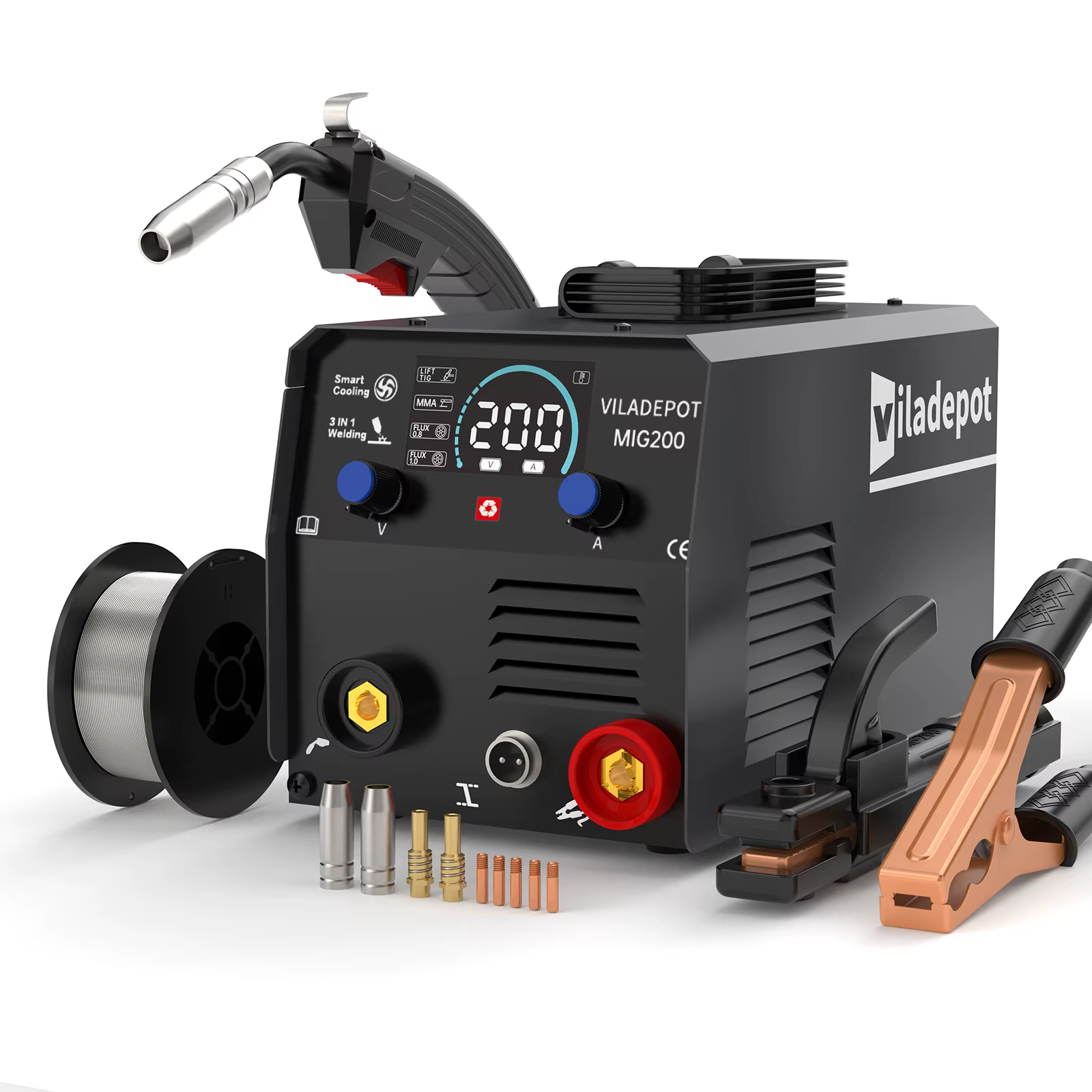 Viladepot 3 en 1 sans gaz soudeuse MIG MIG/MMA/ascenseur TIG MIG200 Machine à souder semi-automatique avec fil fourré