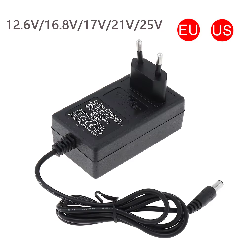 Adaptateur d'alimentation cc 12.6/16.8/17/21/25V, chargeur avec prise ue et prise américaine pour perceuse électrique au Lithium/tournevis/clé