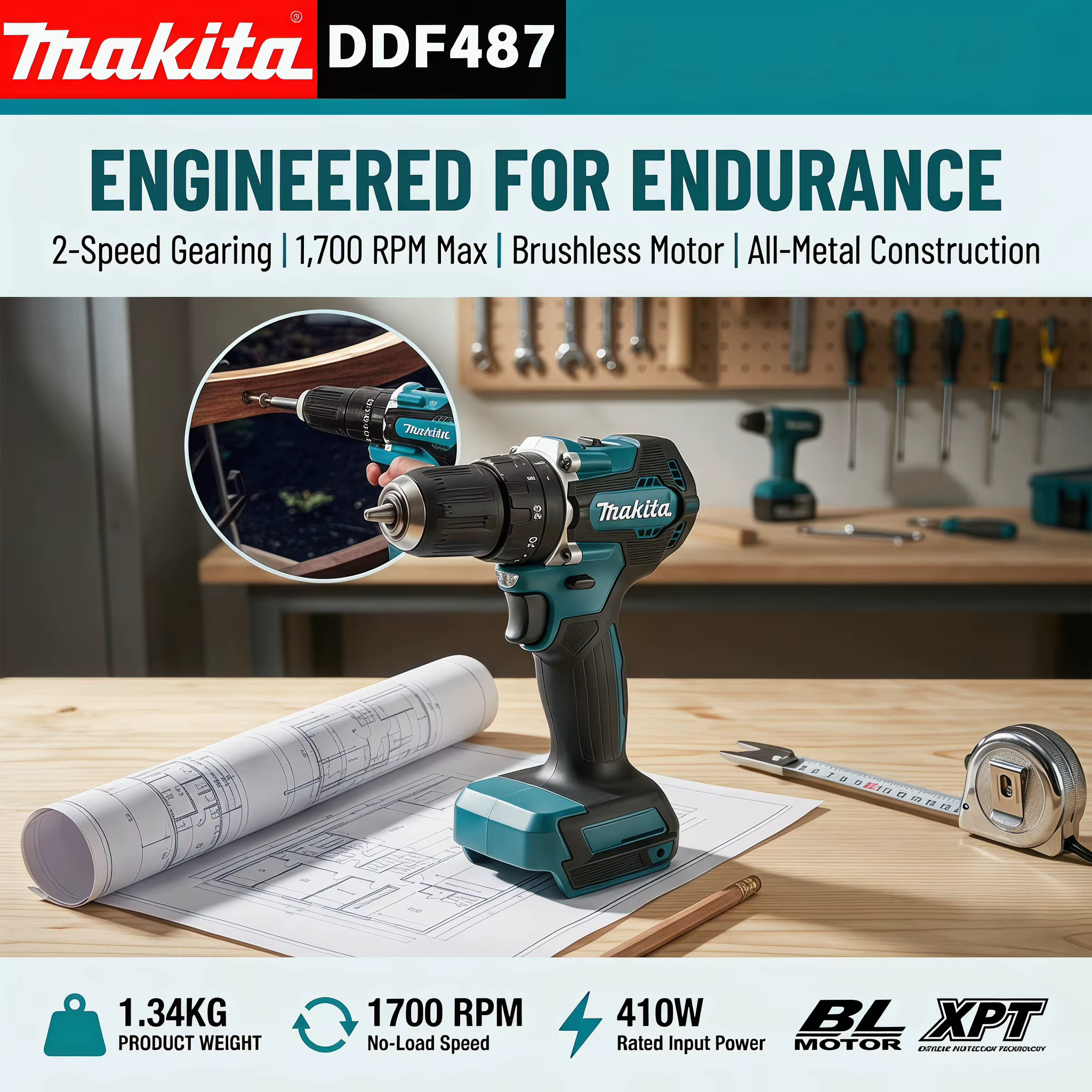 Makita Original DDF487 Perceuse-visseuse sans fil 18V