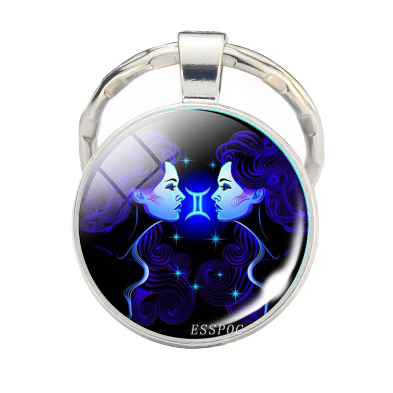 12 signes du zodiaque Scorpion Lion verre métal porte-clés femmes hommes Couples porte-clés voiture porte-clés anneaux mode astrologie cadeaux
