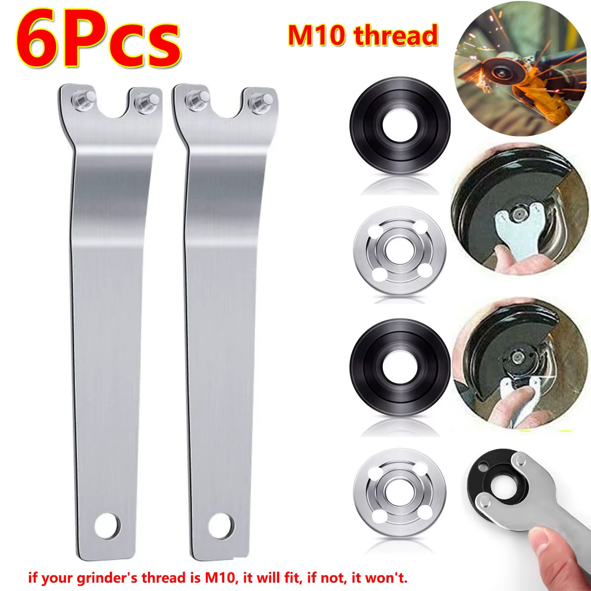 6 pièces M10 meuleuse d'angle clé clé Kit serrure extérieure bride écrous clé