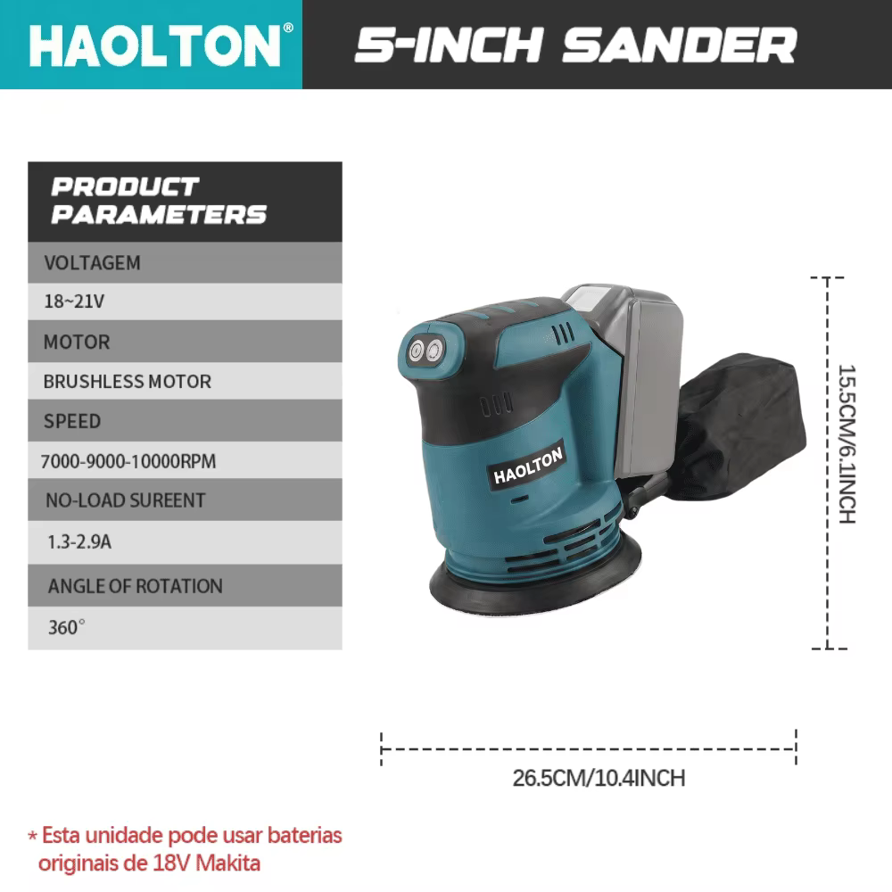 Ponceuse orbitale électrique HAOLTON 125 mm, 3 vitesses réglables, rechargeable, machine de polissage pour batterie Makita 18 V