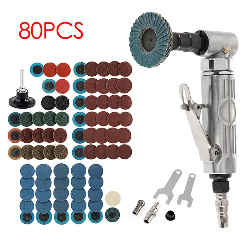 Meuleuse à Air à 90 degrés, Mini broyeur pneumatique, polisseuse, Machine à graver avec disques de ponçage, Kit d'outils