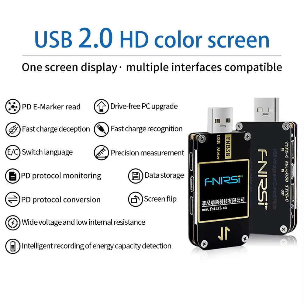 FNIRSI FNB38 compteur de courant et de tension testeur USB QC4 + PD3.0 2.0 PPS Test de capacité du protocole de charge rapide