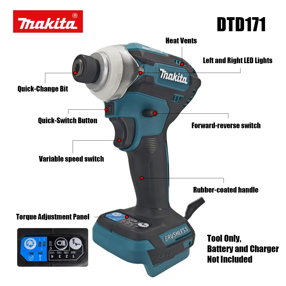 Makita DTD171 Perceuse à chocs sans fil sans balais 18V avec éclairage de travail LED