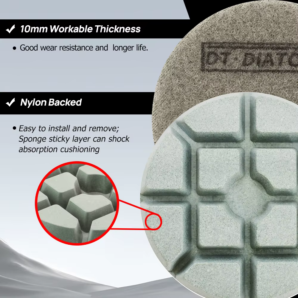 DIATOOL Ensemble de 3 tampons de polissage diamantés pour béton