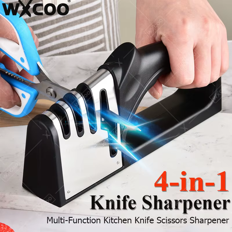 Affûteur de couteaux de cuisine, outil d'affûtage multifonctionnel à 4 segments, affûtage de couteaux Portable antidérapant, Gadgets de cuisine, accessoires