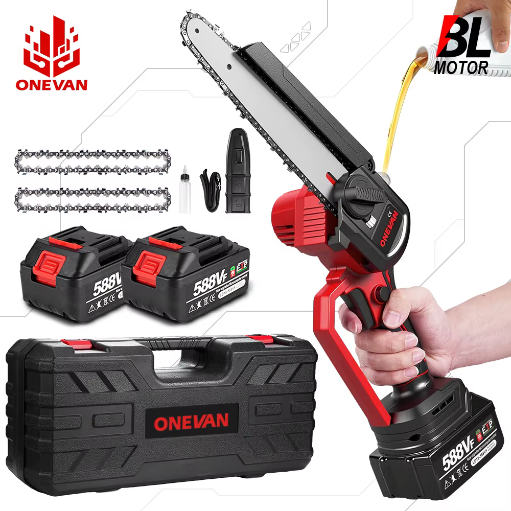 ONEVAN 8 pouces scie électrique sans brosse huileur automatique sans fil portable jardin bois taille tronçonneuse outil pour Makita 18V batterie broche