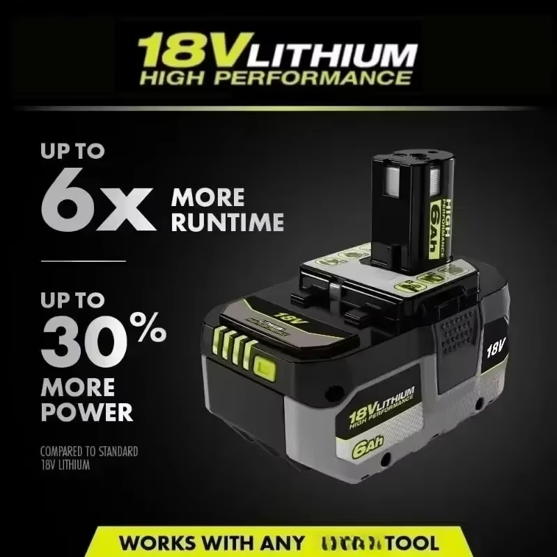 Nouvelle batterie au lithium puissante RYOBI 18V 6.0AH 8.0Ah P104 P105 P107 P108 P109 à faible autodécharge, compatible avec tous les outils 18V