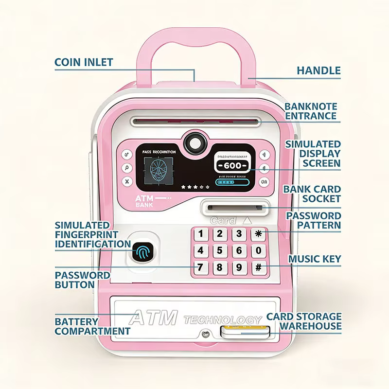 Tirelire ATM interactive avec mot de passe simulé, jouet créatif pour enfants, cadeau de Noël, pour apprendre à économiser et à gérer les finances
