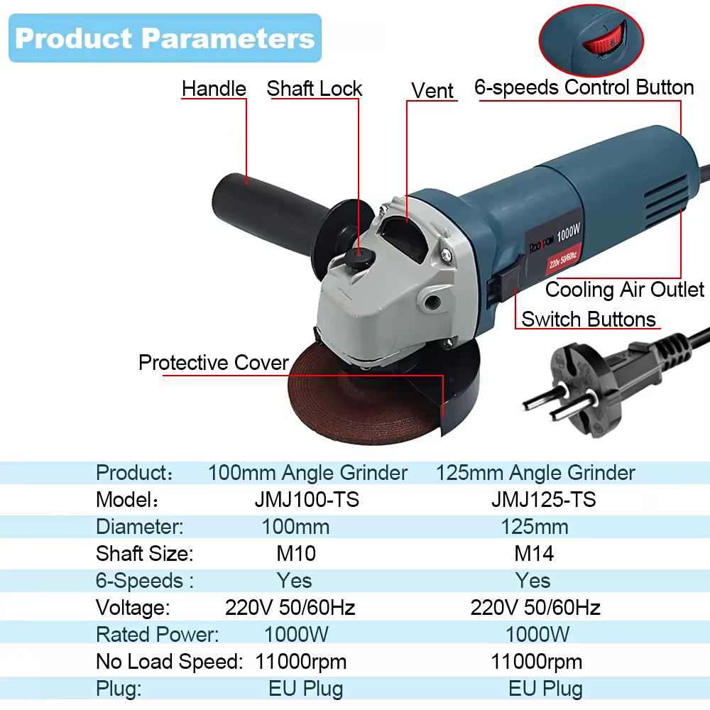 Meuleuse d'angle électrique 1000W 220V 100mm 125mm