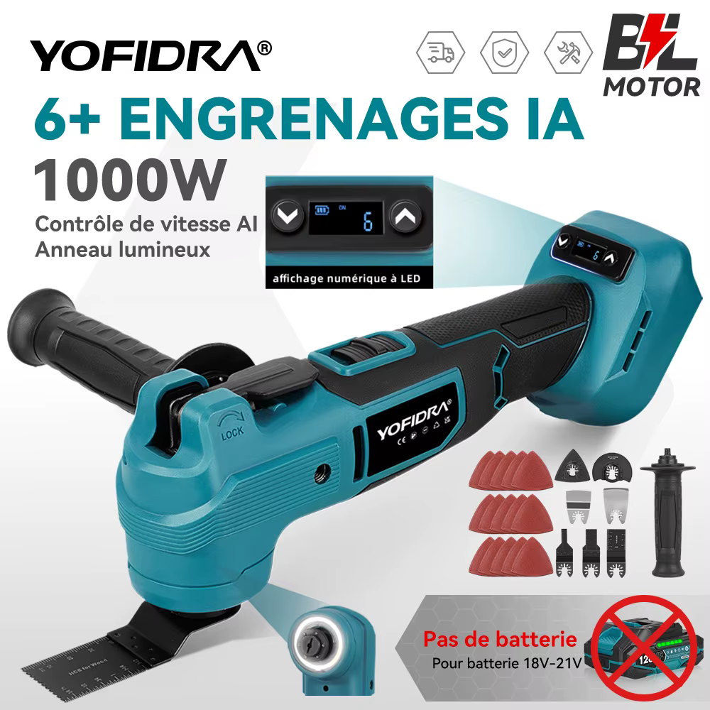 YOFIDRA 1000W oscillant outil multifonction scie électrique tondeuse coupe ponçage bricolage