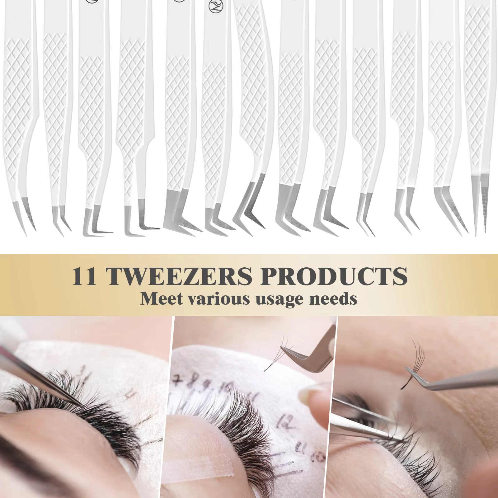 Pincettes pour Extensions de cils, avec pointes en fibres, pour artistes de cils, haute précision, antistatiques, super dures, outils de maquillage, Logo personnalisé