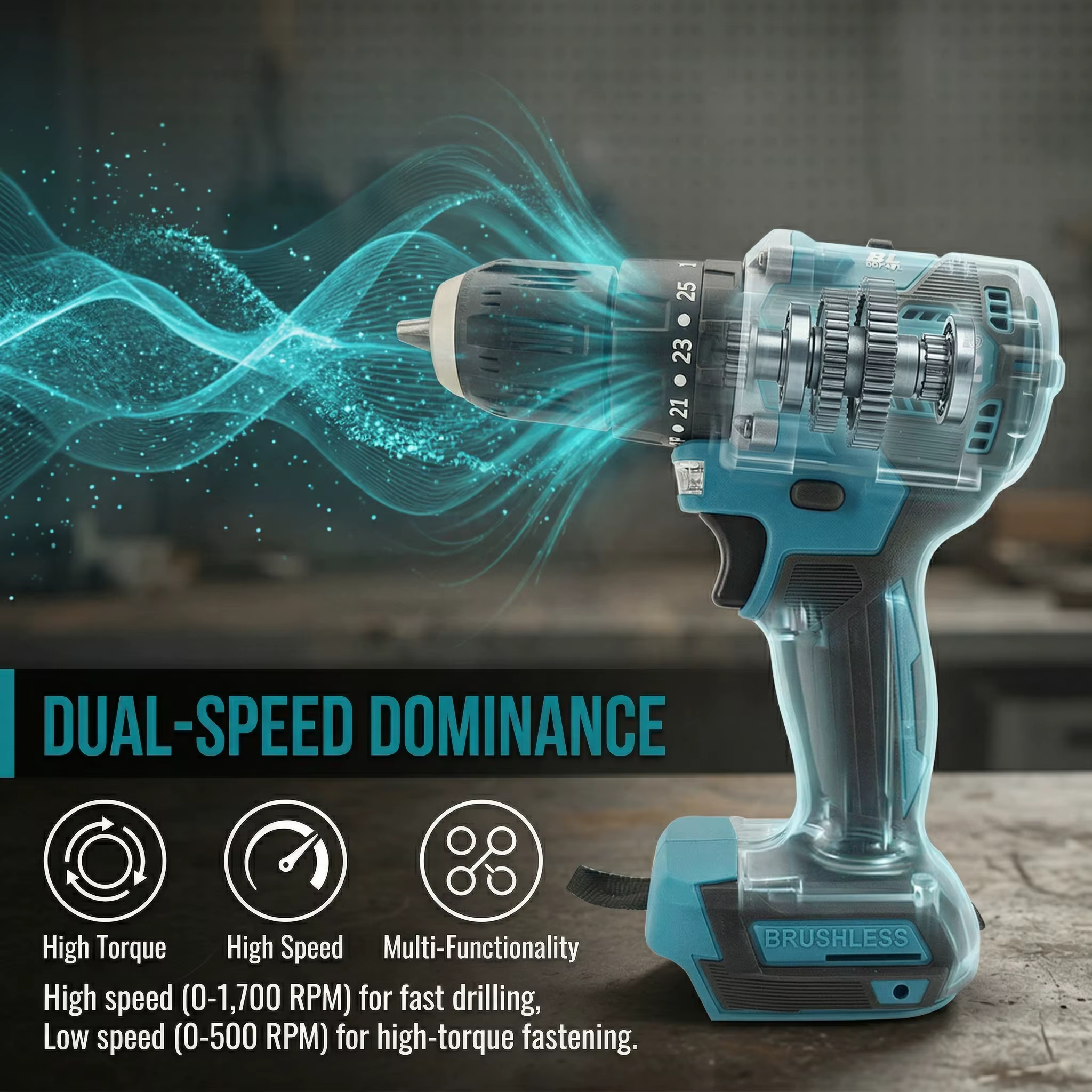 Makita Original DDF487 Perceuse-visseuse sans balais 18V, mandrin 10mm, 20 vitesses, outil rechargeable pour atelier et réparation domestique