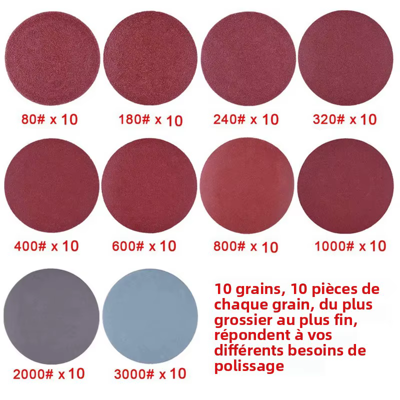 100 pièces 50mm 2 pouces disque de ponceuse disques abrasifs 80-3000 papier grain avec plaque de tampon de polissage