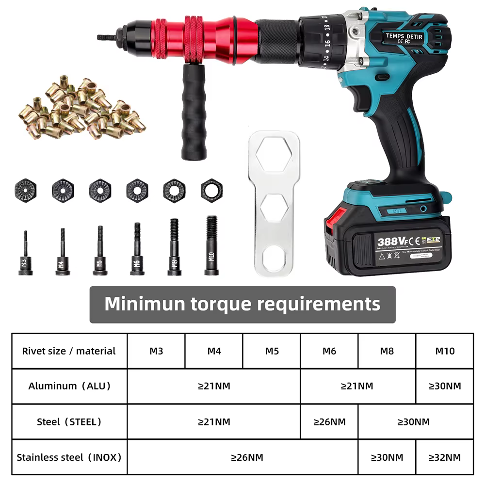 Adaptateur de rivetage de pistolet à écrou de rivet électrique M3 M4 M5 M6 M8 M10