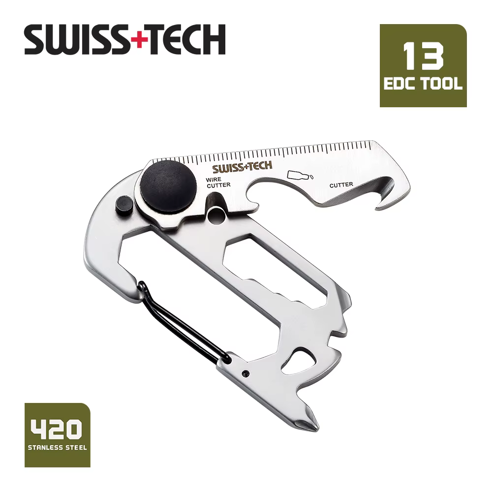 SWISS TECH 13 en 1 Mini outils multifonctionnels portables petit outil EDC de poche Kit multi-outils mousqueton pince randonnée Camping Gadgets
