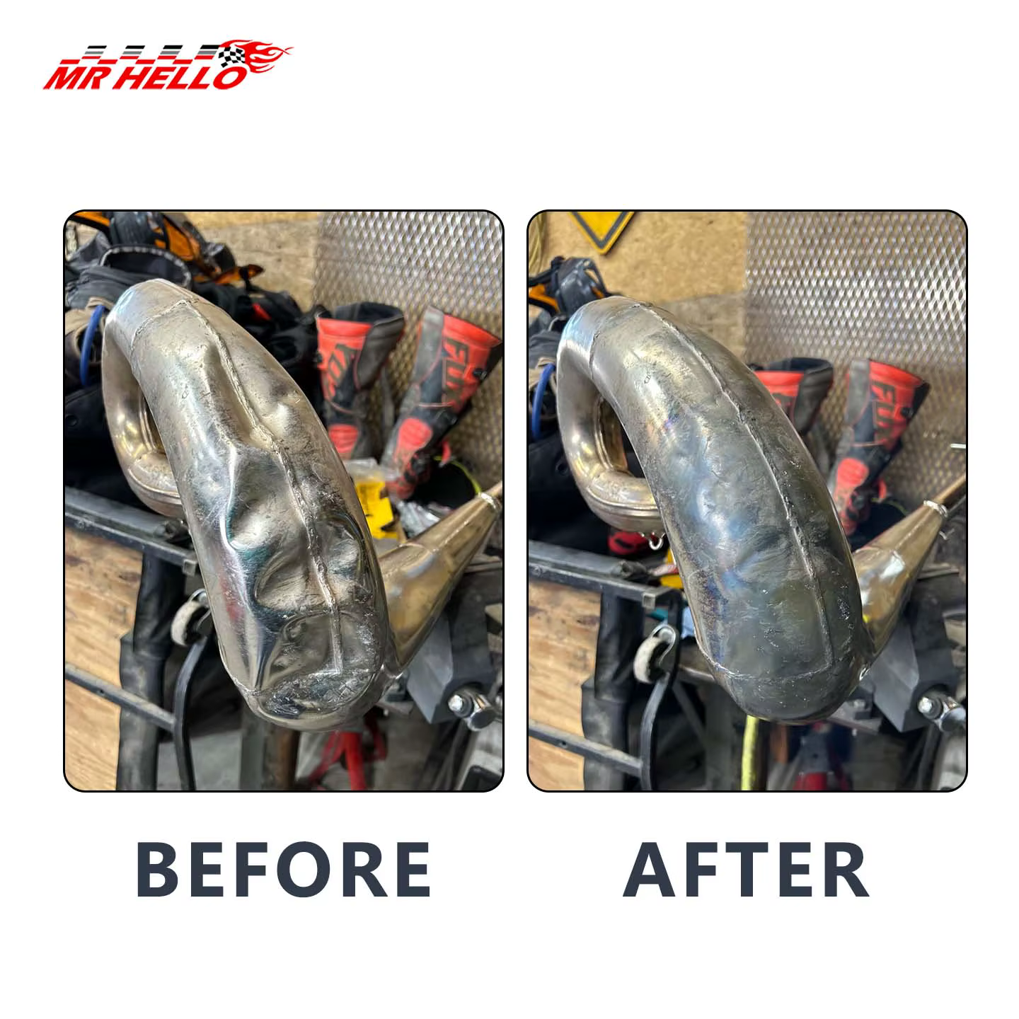 Outil de débosselage en métal pour kit de réparation d'échappement de moto à deux temps offrant un retrait efficace des bosses et un entretien des tuyaux