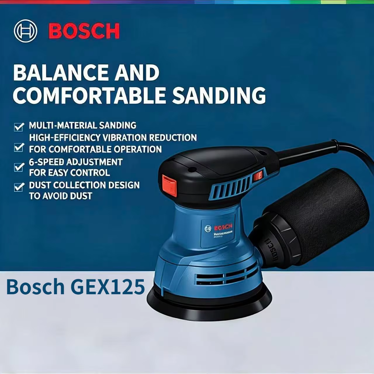Ponceuse orbitale multifonctionnelle Bosch GEX125 280W / Meuleuse orbitale / Machine à poncer pour le travail du bois et les surfaces murales automobiles
