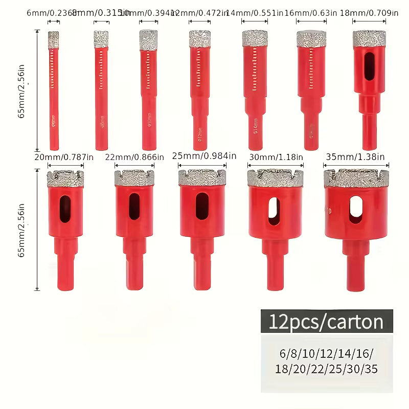Lot de 12 scies cloches brasées sous vide de 6-35 mm