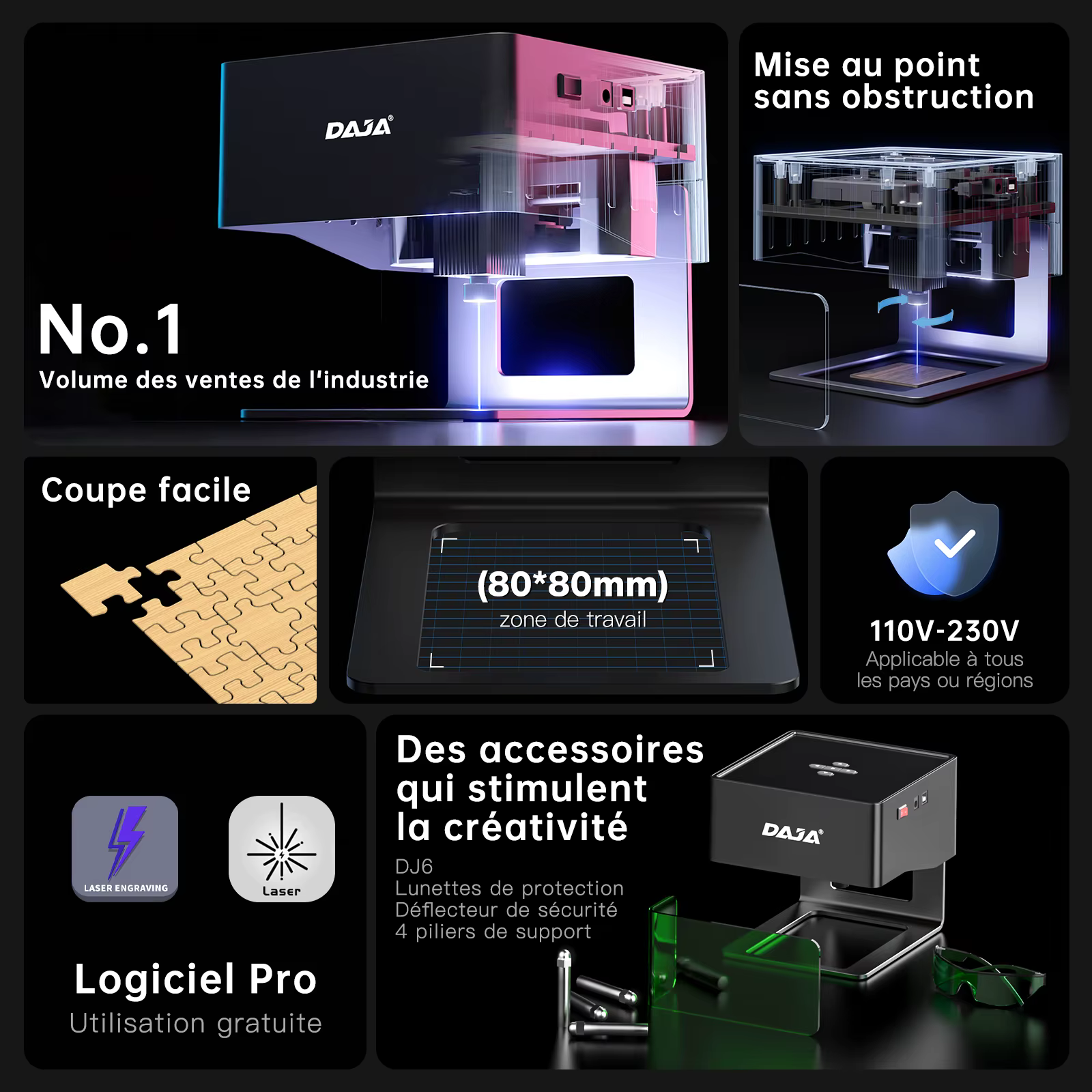 DAJA DJ6 Mini graveur Laser Portable bricolage Bluetooth Machine peint chien étiquette papier cuir en bois plastique