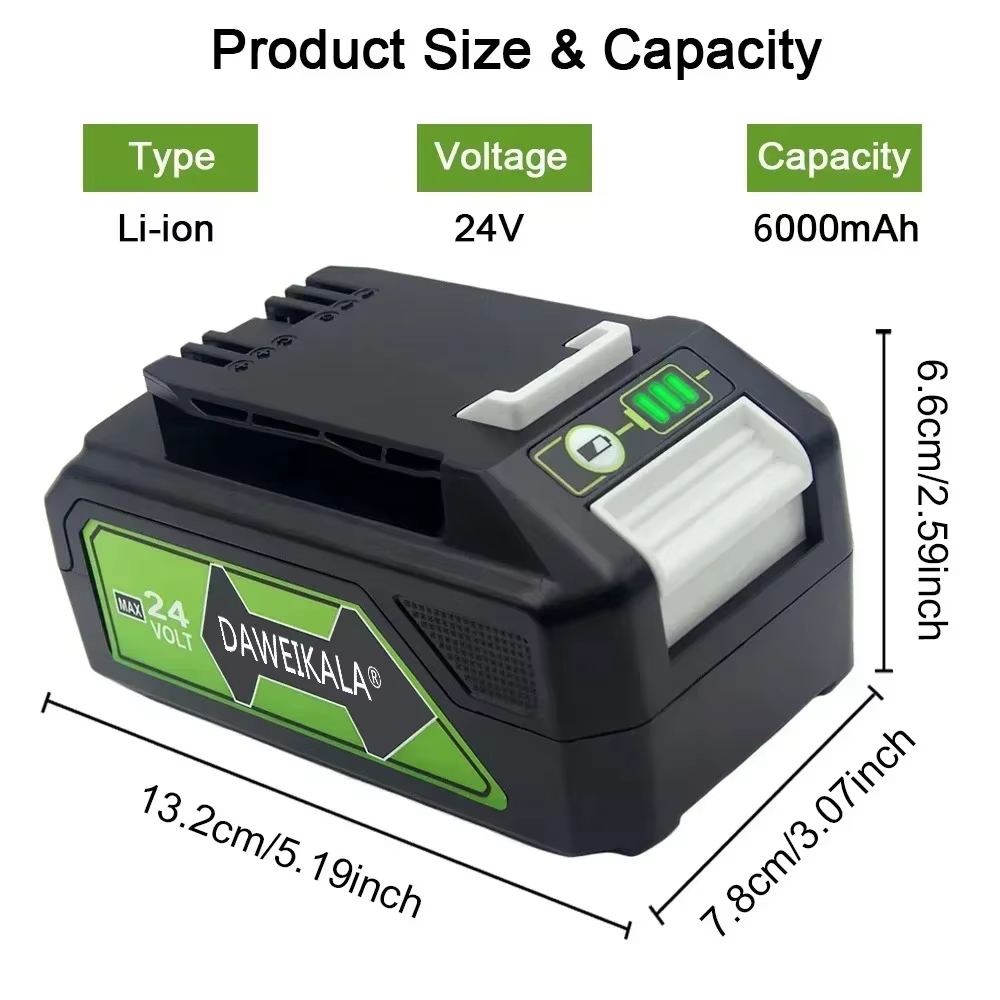 Batterie Li-ion Rechargeable de remplacement 24V 3.0/6.0Ah pour outils Greenworks compatible 29842 29852 29322 20362 MO24B410 MO48L4211