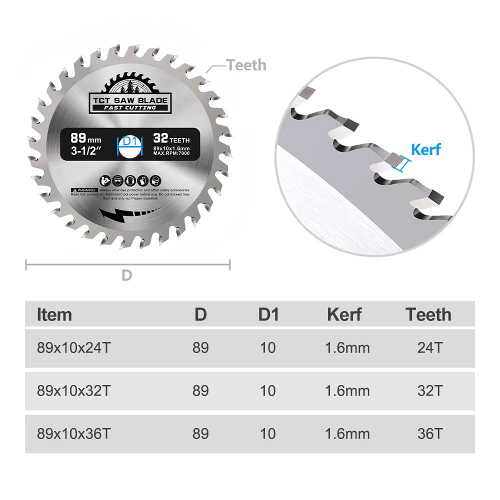 CMCP 1 pièce Lame de scie circulaire 89 mm 24T 32T en carbure TCT