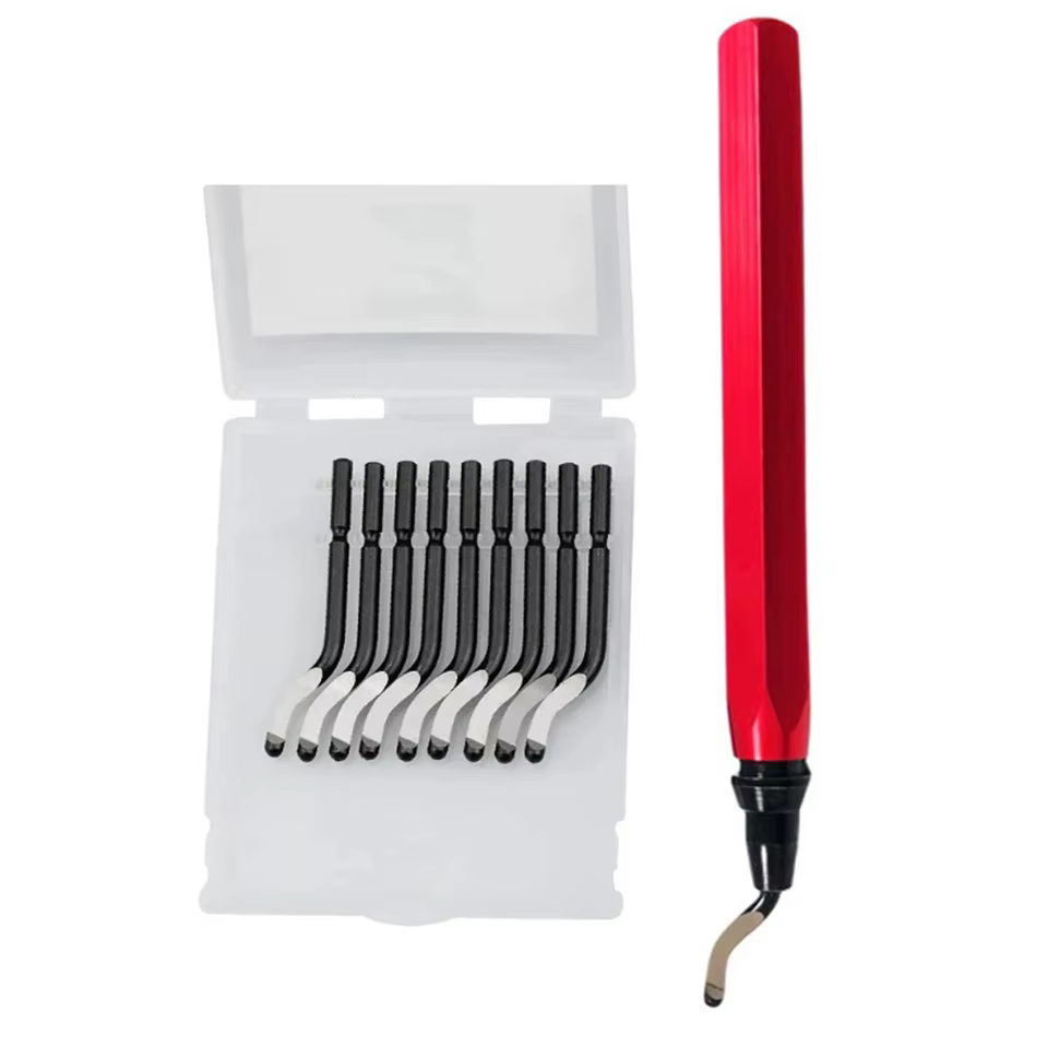 Poignée bavure ébavurage dissolvant outil de coupe avec 10 pièces lame d'ébavurage rotative Kit d'outils