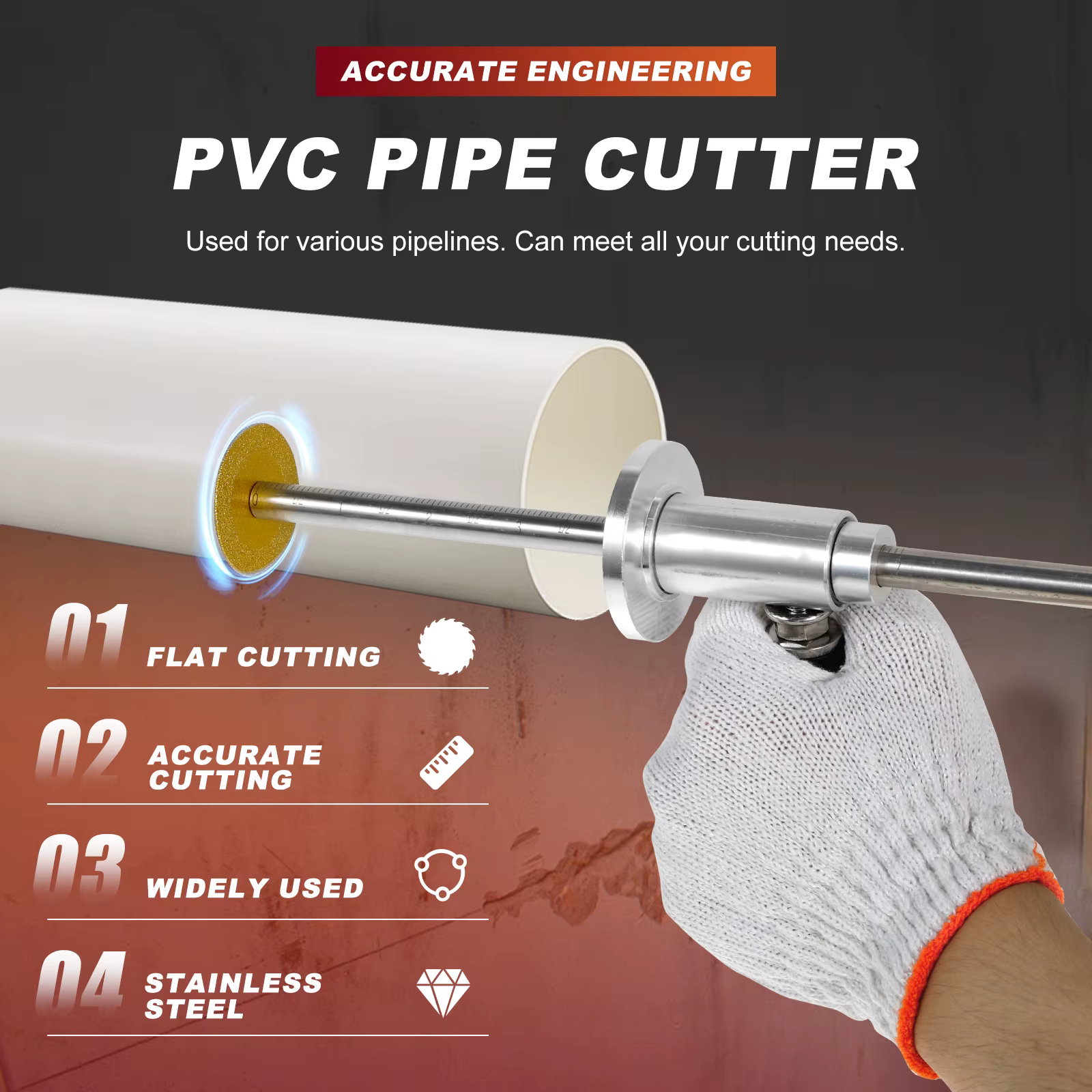 Outil de coupe de tuyaux en PVC en acier inoxydable avec 5/11 lames-poignée ergonomique à profondeur réglable