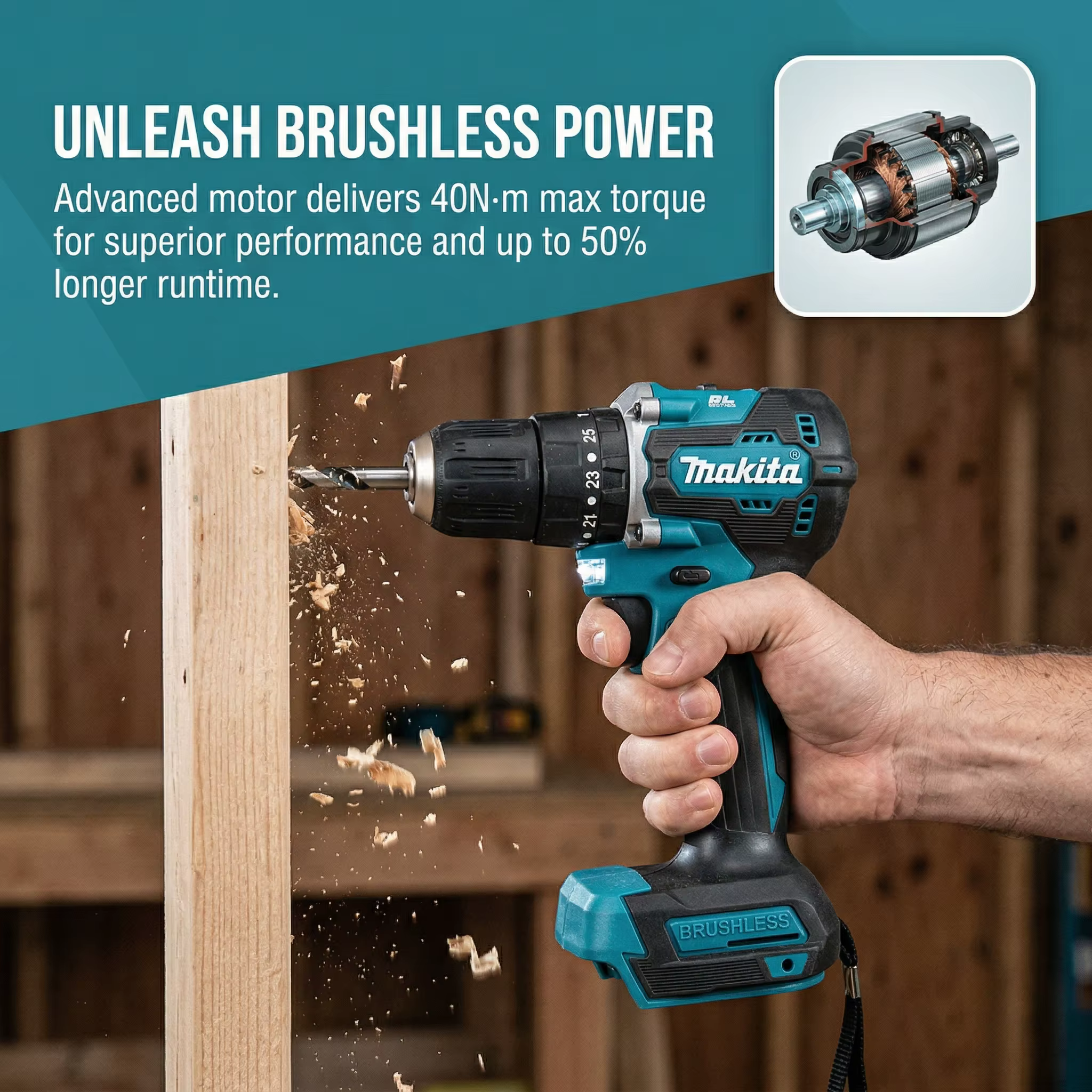 Makita Original DDF487 Perceuse-visseuse sans balais 18V, mandrin 10mm, 20 vitesses, outil rechargeable pour atelier et réparation domestique