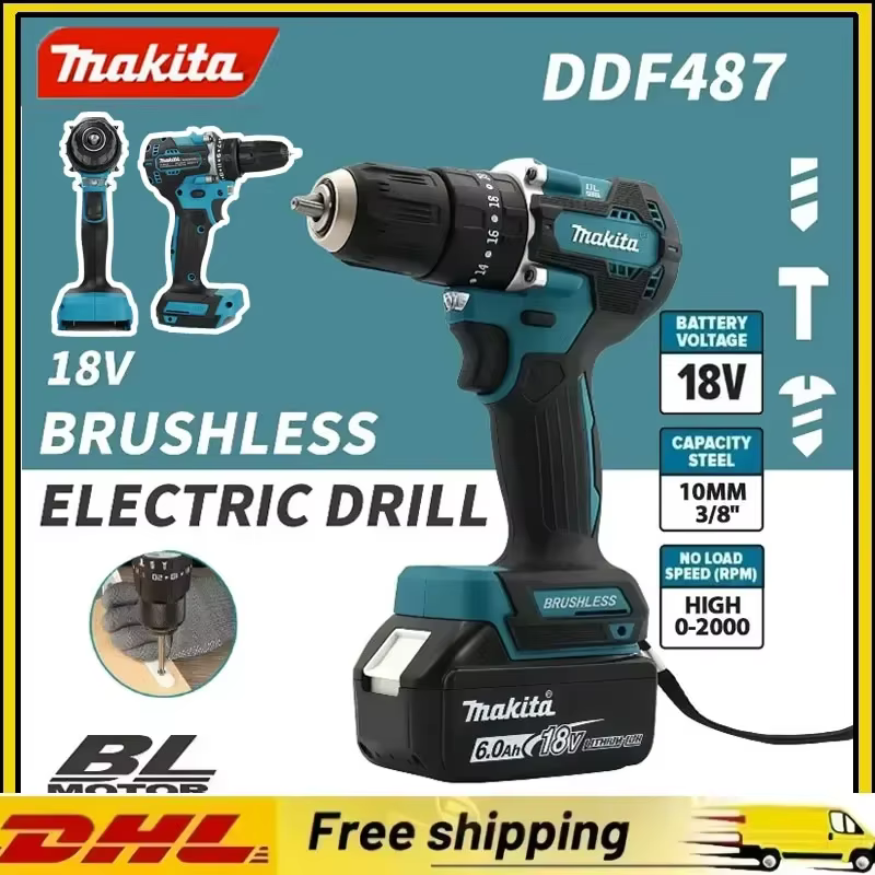 Perceuse à percussion sans fil Makita DDF487 rouge et noire