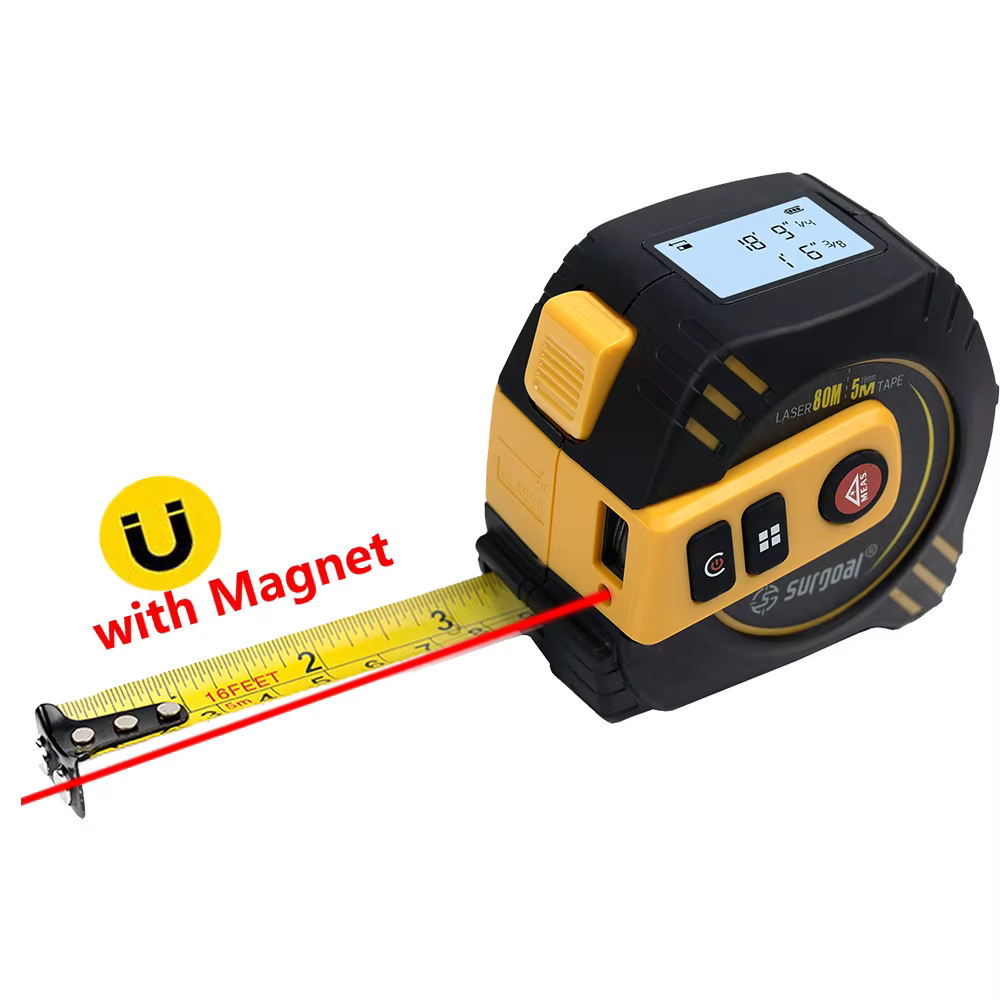 Télémètre Laser multifonction Rechargeable 80m avec ruban de 5m écran LCD avec rétro-éclairage ruban Laser mesure de Distance