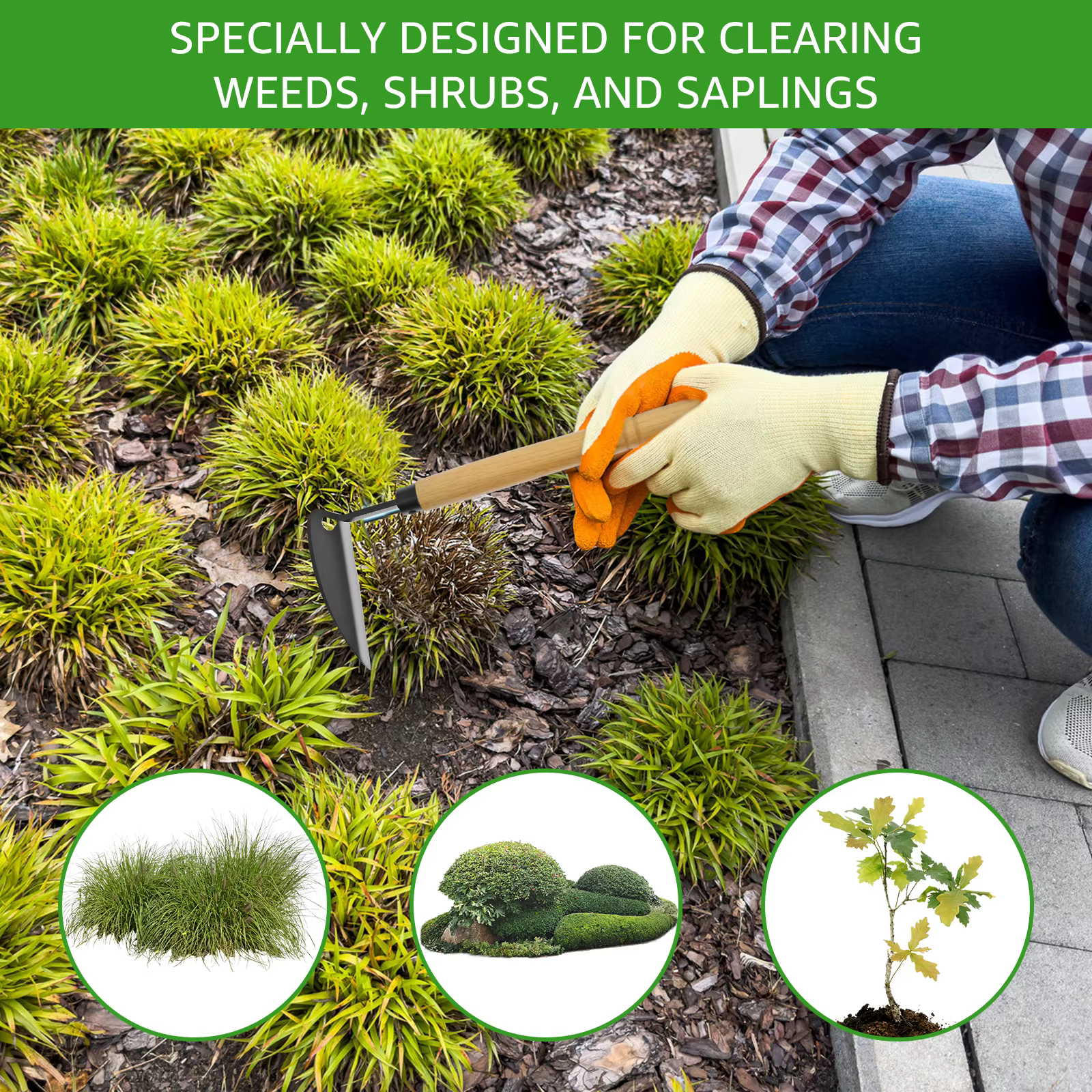 Outil de désherbage japonais pour jardin, houe à herbe de 13 pouces en acier au carbone, outil manuel de désherbage avec poignée confortable