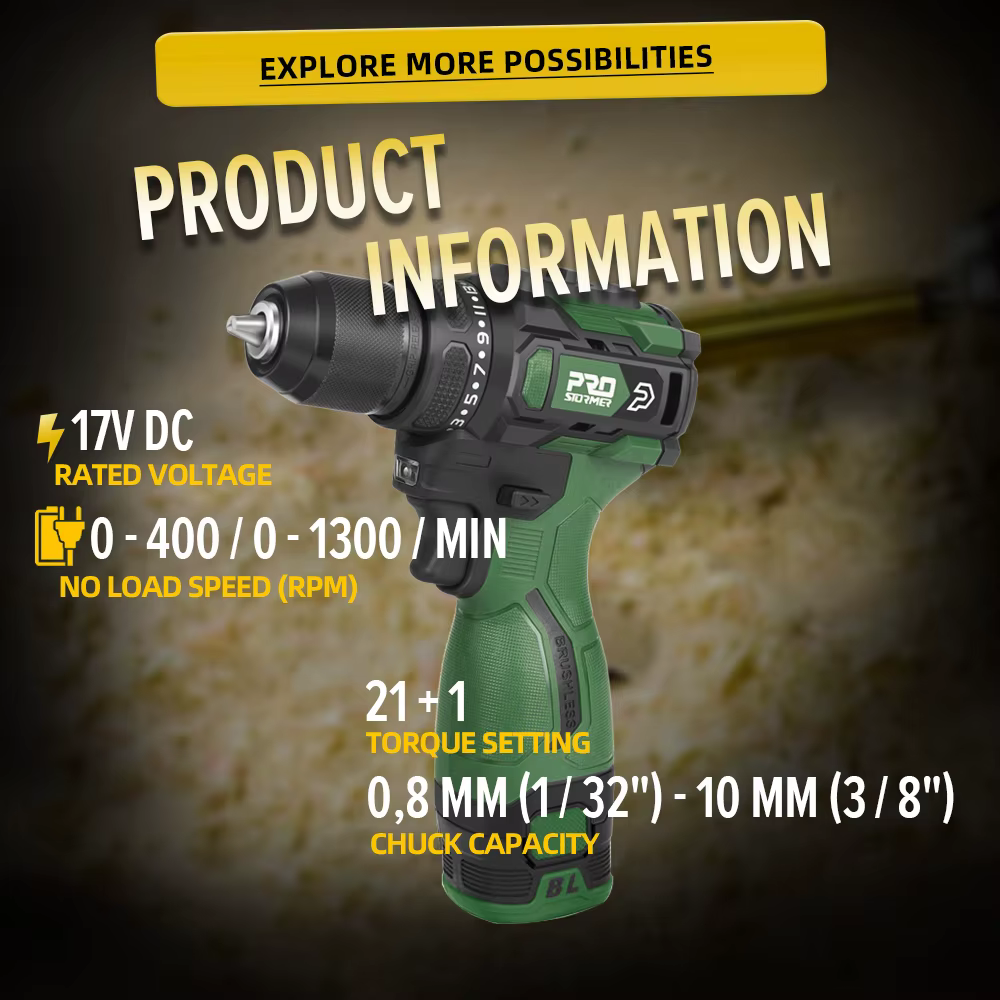 PROSTORMER – perceuse électrique sans balais 17V 55nm