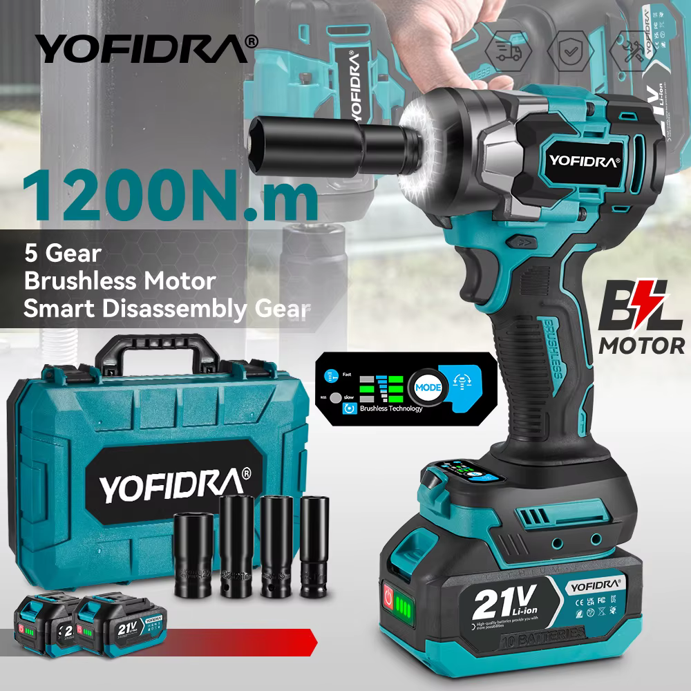 YOFIDRA 5 vitesses 1200N.M couple clé électrique sans brosse tournevis de voiture sans fil outils électriques domestique