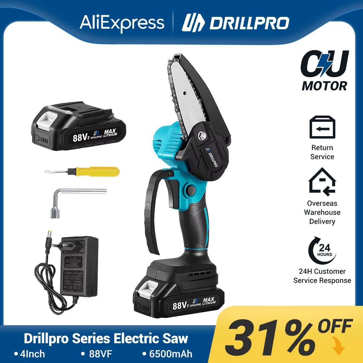 Drillpro 4 pouces 1200W tronçonneuse électrique sans fil Mini