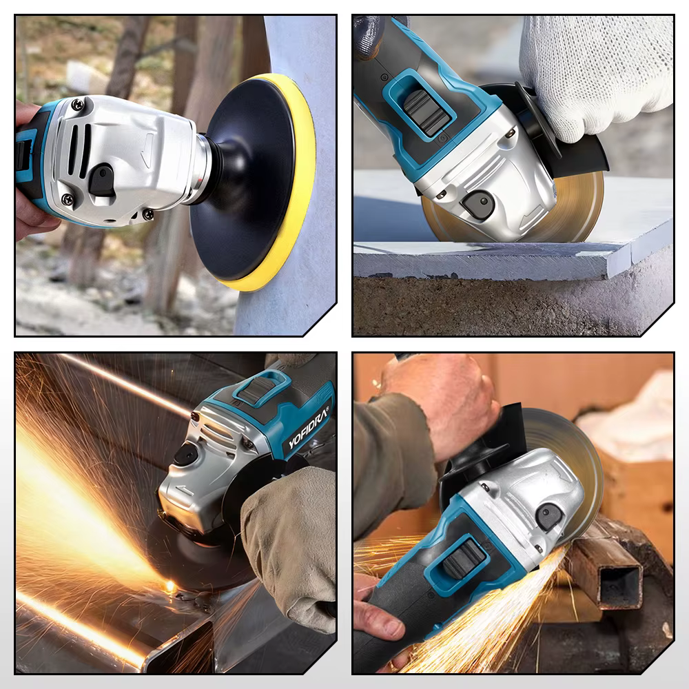 YOFIDRA 125mm meuleuse d'angle sans brosse 4 vitesses rectifieuse sans fil coupe outil électrique pour le travail du bois pour Makita 21V batterie broche