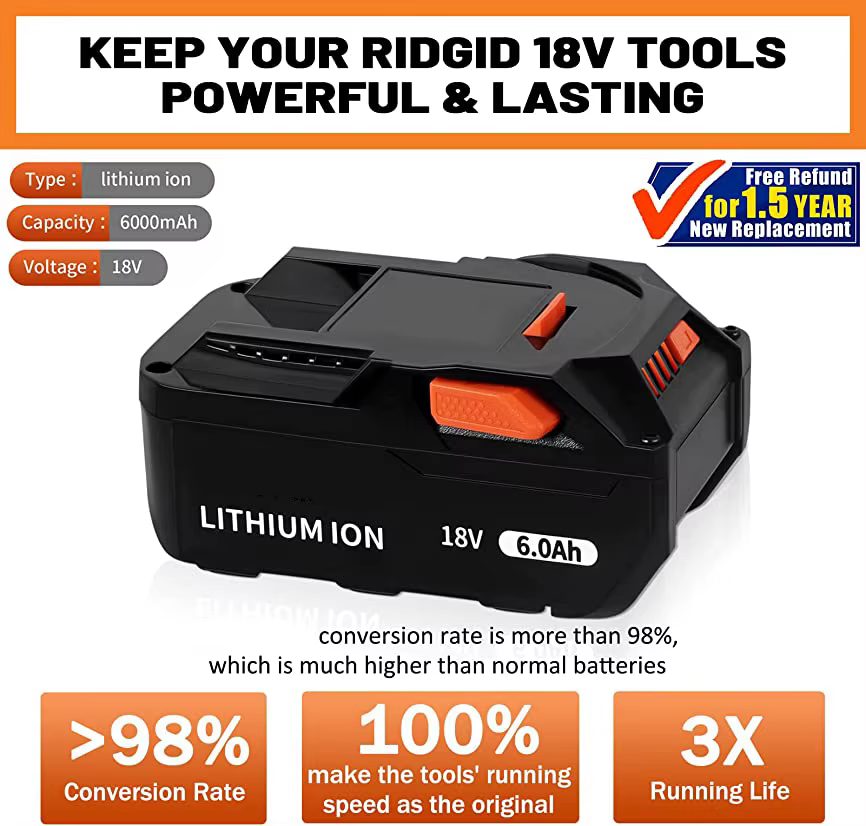Batterie Lithium-Ion 18V 6,0 ah pour AEG, pour outil électrique sans fil, série RIDGID R840087 R840085 L1815R L1850R L1830R R840083