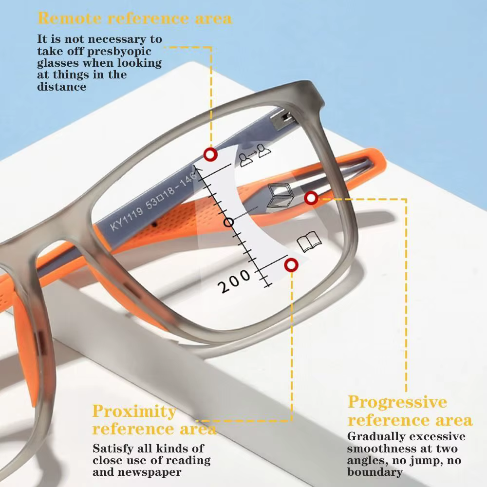 Lunettes de lecture progressives multifocales souples TR90, Anti-lumière bleue, pour hommes et femmes, à grande monture, pour la vue de loin ﻿