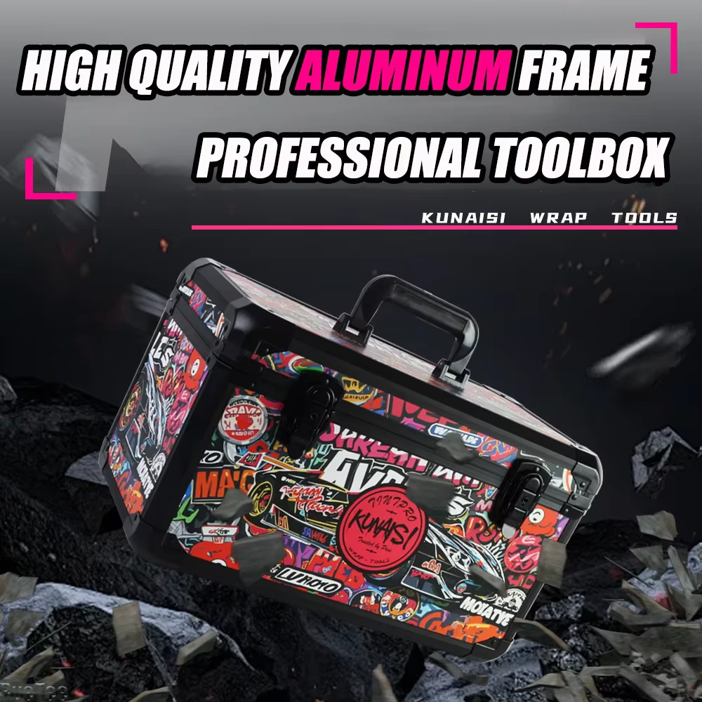 KUNAISI Boîte à outils Graffiti rose - Organisateur réglable double couche en alliage d'aluminium pour un rangement