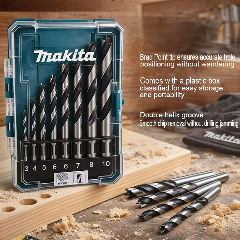 MAKITA D-77257 – Ensemble de 8 forets à queue droite pour bois, 3-10 mm, tige droite, précision, durabilité, élimination des copeaux, accessoire pour outils électriques