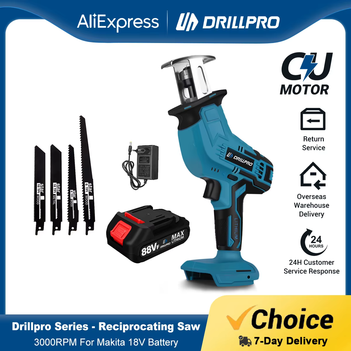 Drillpro 18V scie alternative tronçonneuse sans fil bois métal PVC tuyaux outils de coupe avec 4 lames outil électrique pour batterie