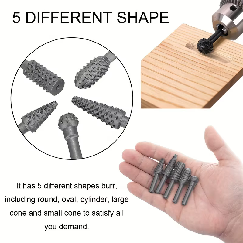 5pc argent travail du bois loup dent bâton fichier rotatif bricolage outil de meulage accessoires ensemble électrique