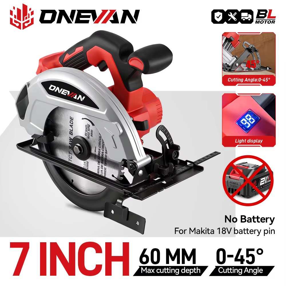 ONEVAN 4000W scie circulaire électrique sans brosse 7 pouces sans fil Rechargeable Portable coupe bois outil