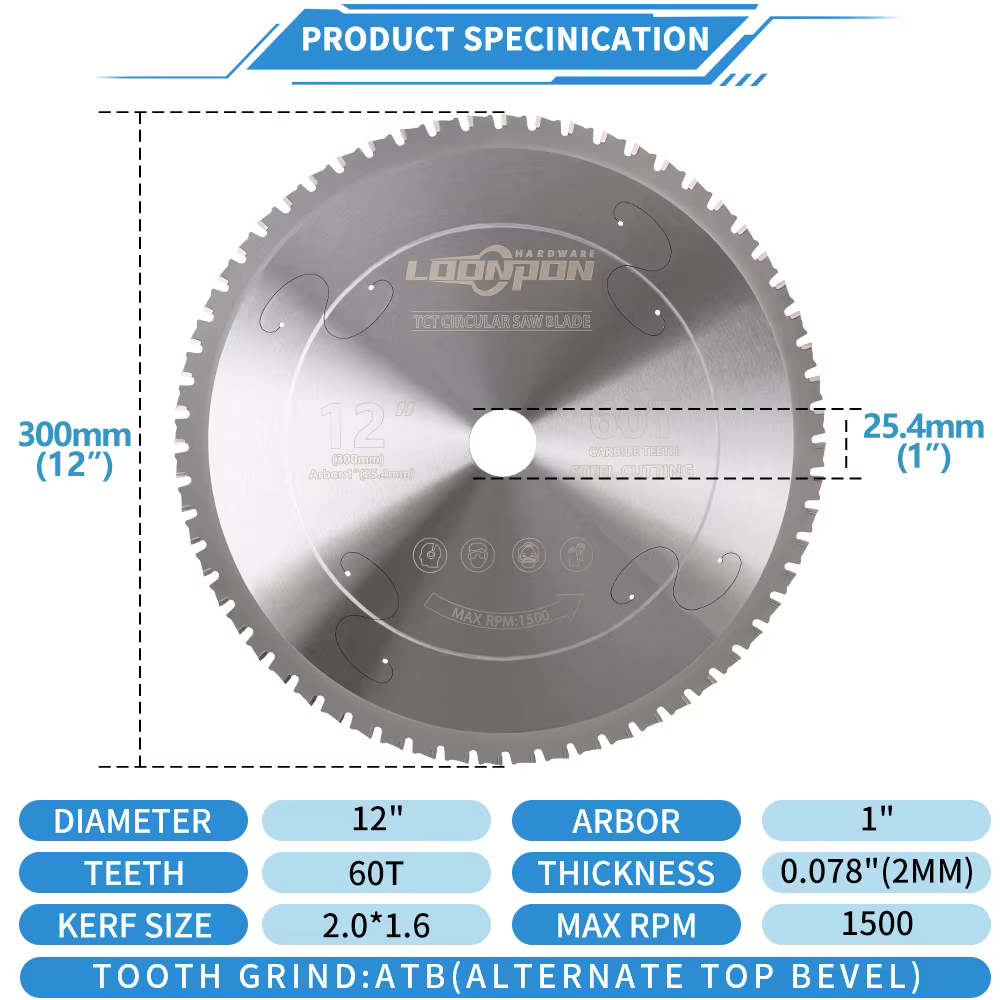 Disque de coupe en métal 12 pouces 60T lame de scie circulaire en carbure pour fer acier lames