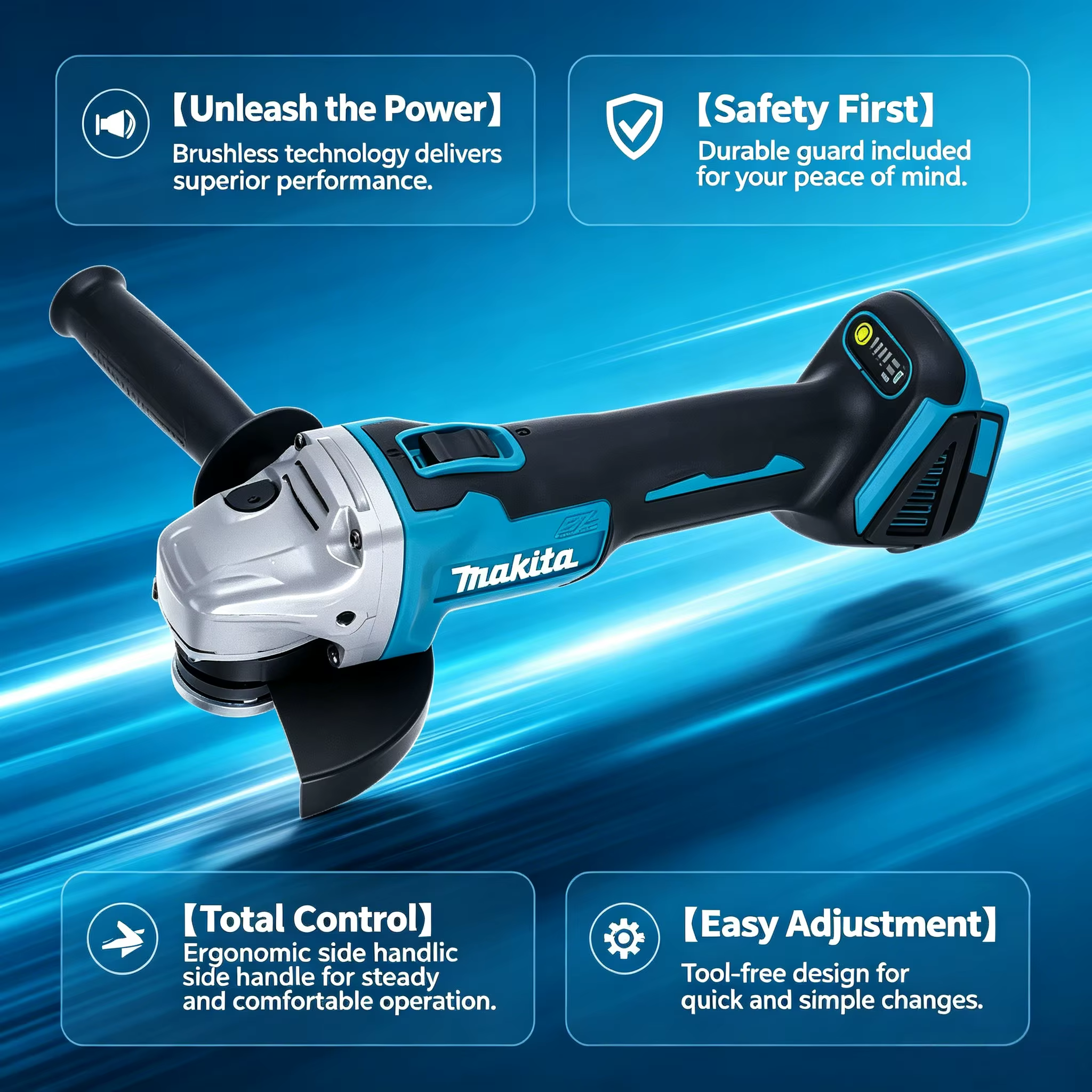 Makita DGA504 18V 6.0Ah Meuleuse d'angle sans balais 125 mm pour la découpe et le meulage des métaux (outil sans batterie)