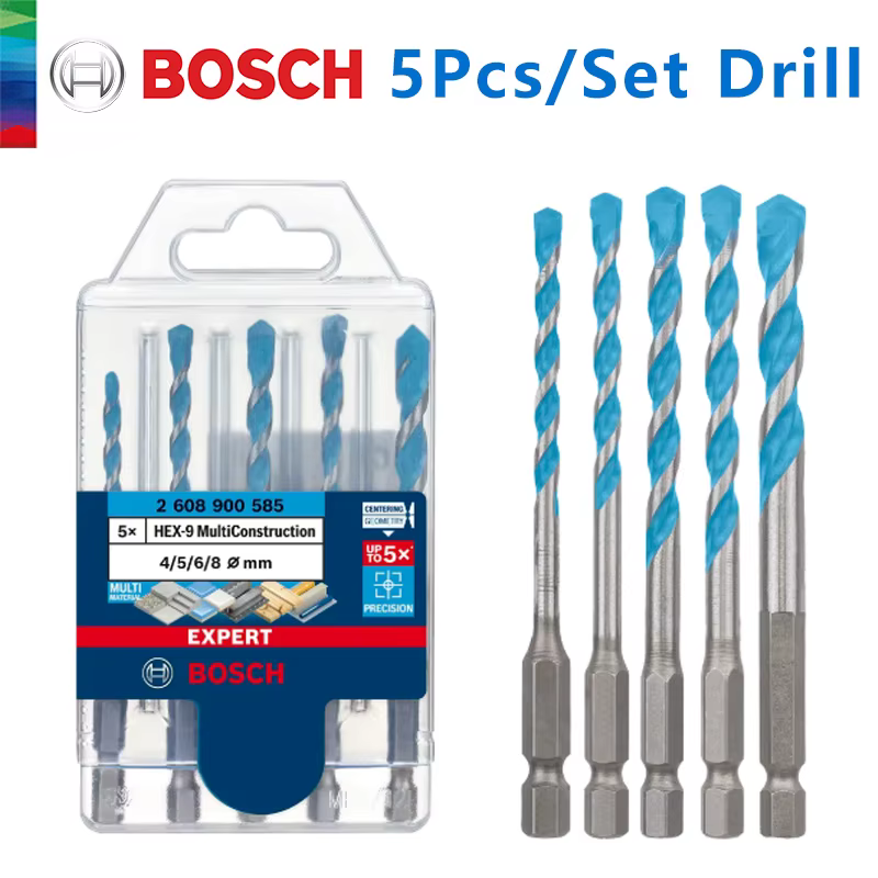 Bosch perceuse à torsion hexagonale 4/5/6/6/8mm 5 pièces carrelage bois/verre/céramique/ciment/alliage poinçonnage 2608900585 accessoires d'outils électriques