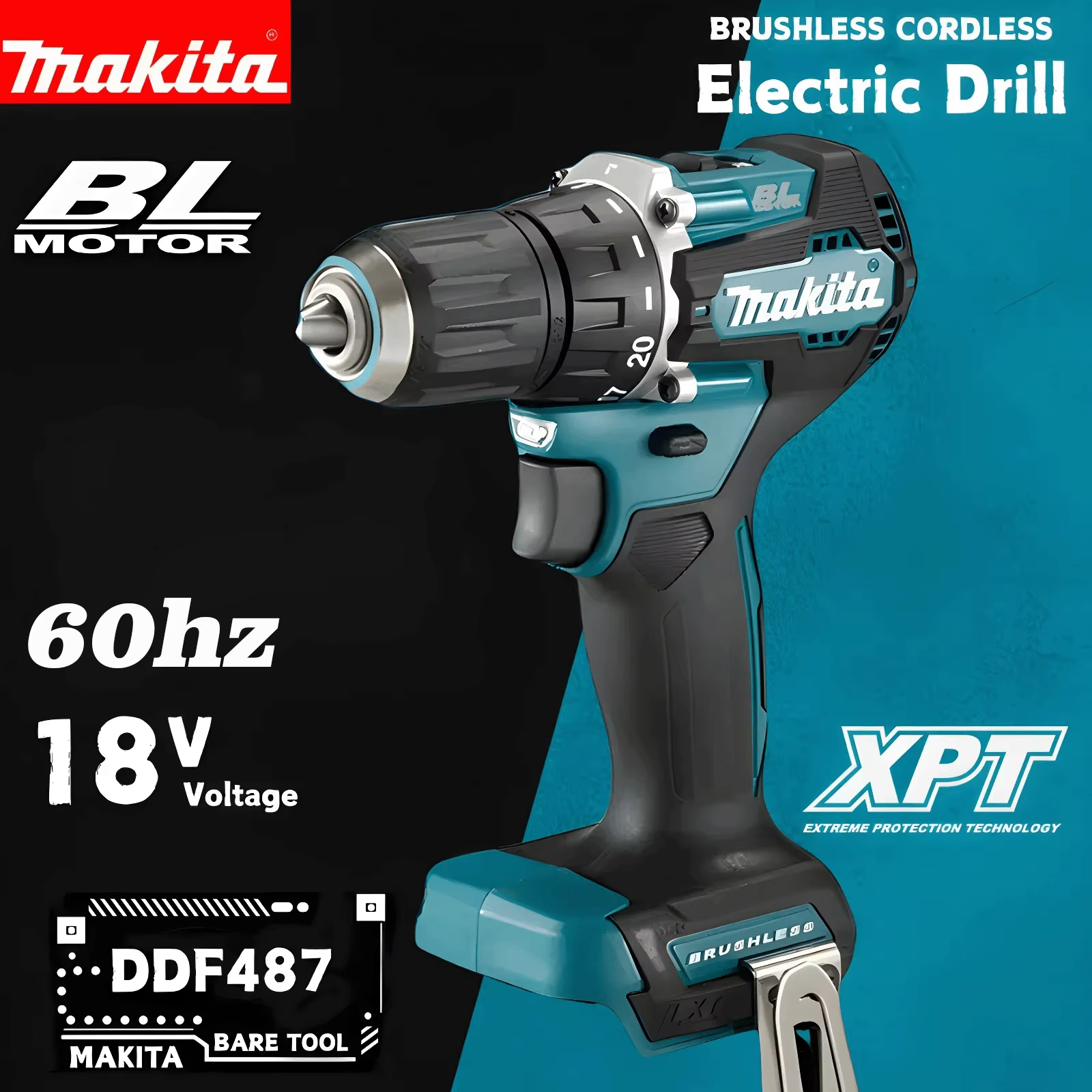 Perceuse-visseuse sans fil Makita DDF487 18V, outil électrique sans balais, compatible avec le système de batterie Makita 18V