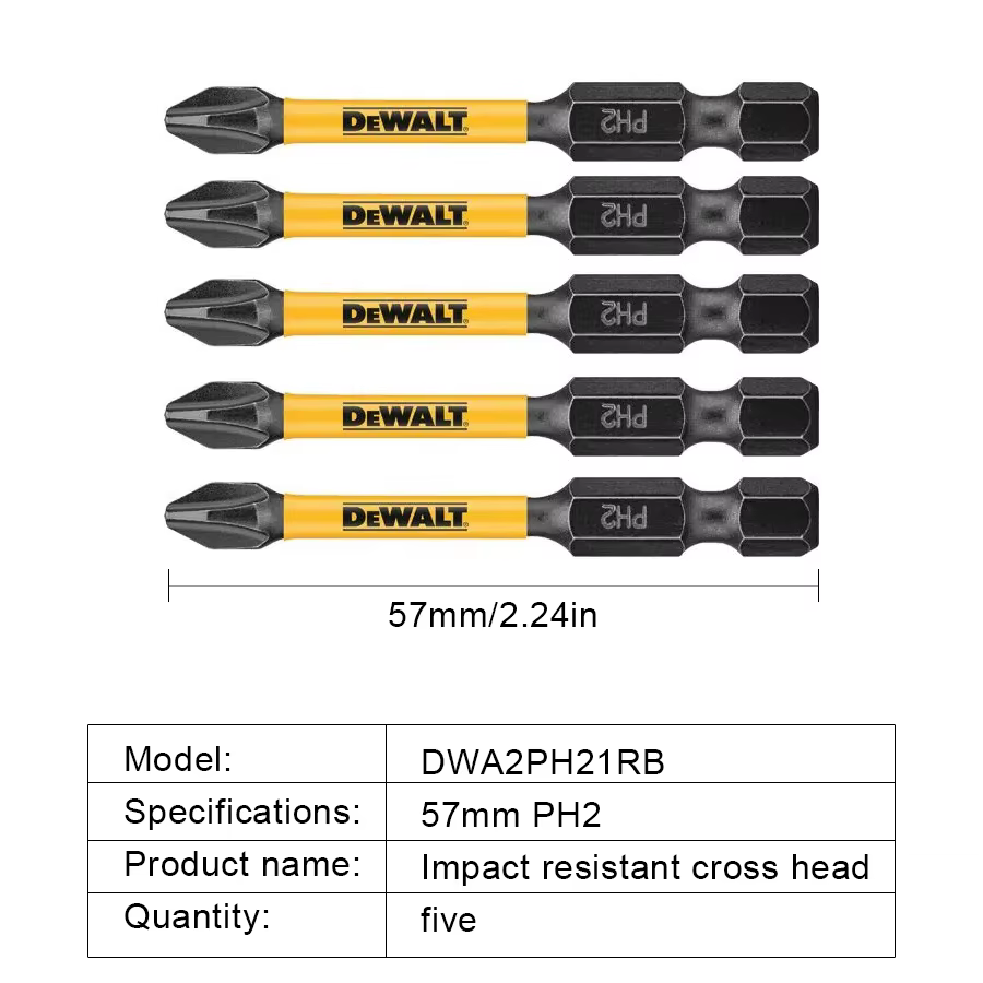DEWALT 2/5/10 pièces PH2 57mm embouts de tournevis à percussion embout Phillips